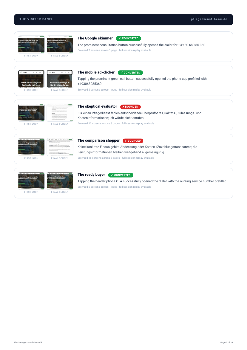 Visitor panel page with screenshots and verdicts